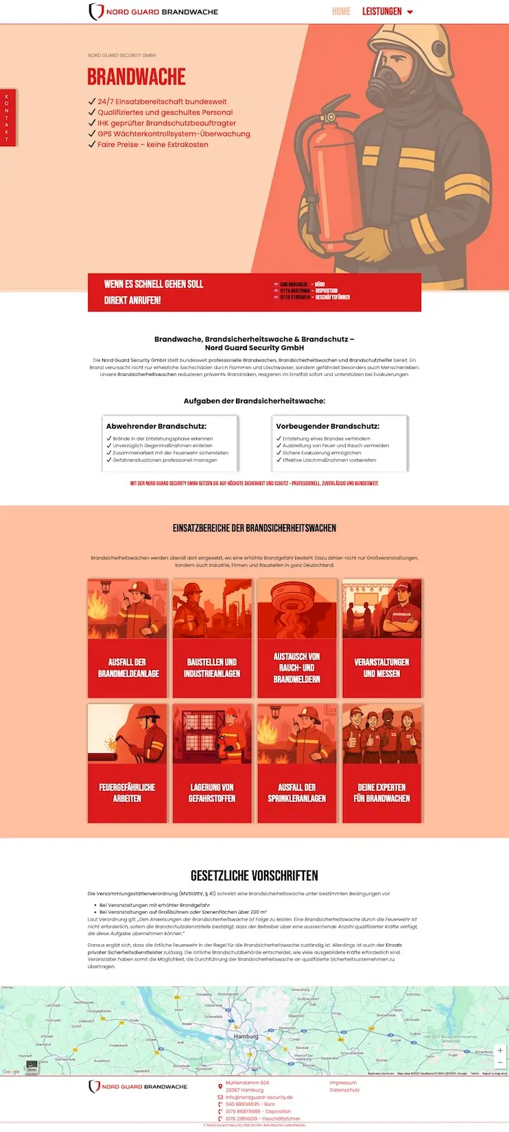 Screenshot der Webseite einer Brandwache als Kundenreferenz