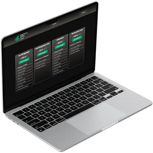 Preistabellen für Webseitenangebote auf einem Laptop-Bildschirm dargestellt