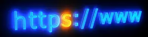 Leuchtende Schrift HTTPS mit www als Symbol für sichere Webseitenverbindungen