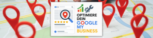 Google-My-Business optimieren – Karte mit Standort-Pins und Optimierungs-Grafik